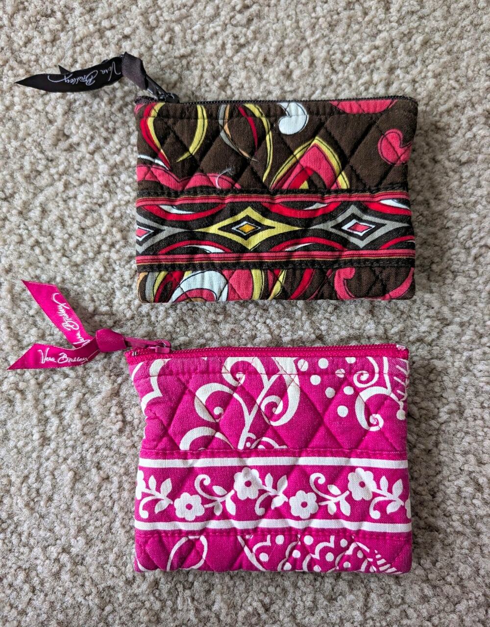Vera Bradley Zip Coin Wallet Pouch Lot of 2 Pink Brown Multicolor Geometric